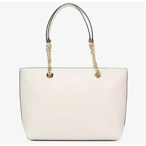 New Michael Kors Jet Set Medium Front Zip Chain Tote Pebble Leather Light Cream - Picture 2 of 3